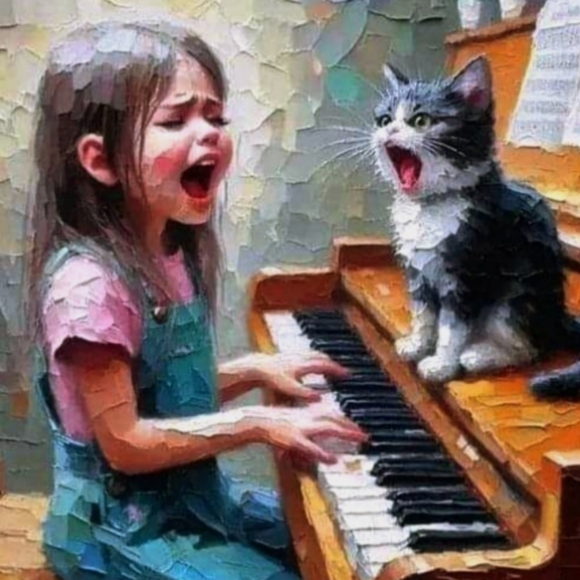 LITTLE GIRL IN MUSIC🎶CLASS WITH HER CAT TEACHER 8.5x11 GLOSSY COLOR ART POSTER! - Picture 4 of 7